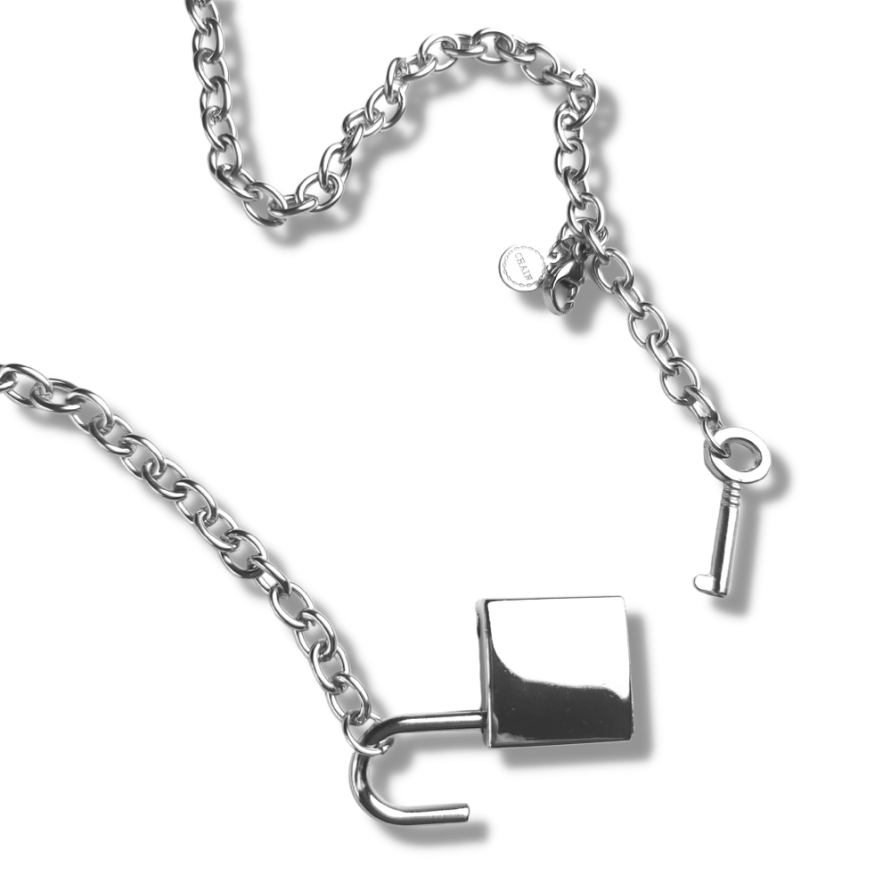Unisex Lock & Key Chain Padlock Necklace